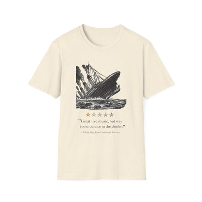 T-Shirt — Vintage Sinking Ship Graphic with 1-Star Review Quote