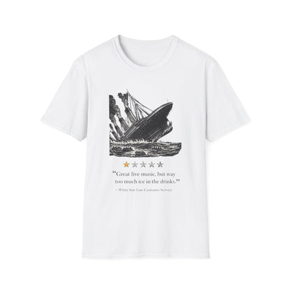 T-Shirt — Vintage Sinking Ship Graphic with 1-Star Review Quote