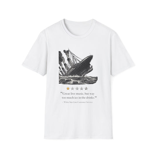 T-Shirt — Vintage Sinking Ship Graphic with 1-Star Review Quote